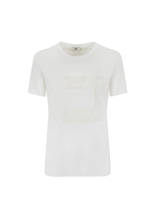 T-shirt in jersey gesso con macro logo in voile Elisabetta Franchi | MA03151E2270